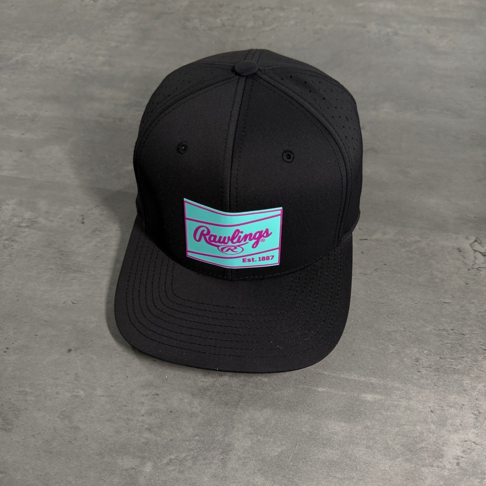 Rawlings Snapback Hat Black Pink Teal Flexfit 110 Perforated Vented Baseball Cap